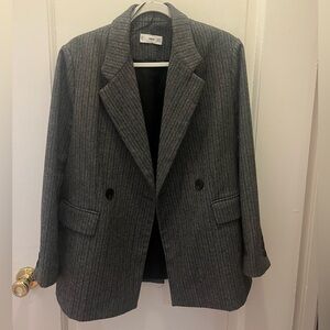 MANGO pinstripe blazer in a charcoal gray, size S (oversized fit)